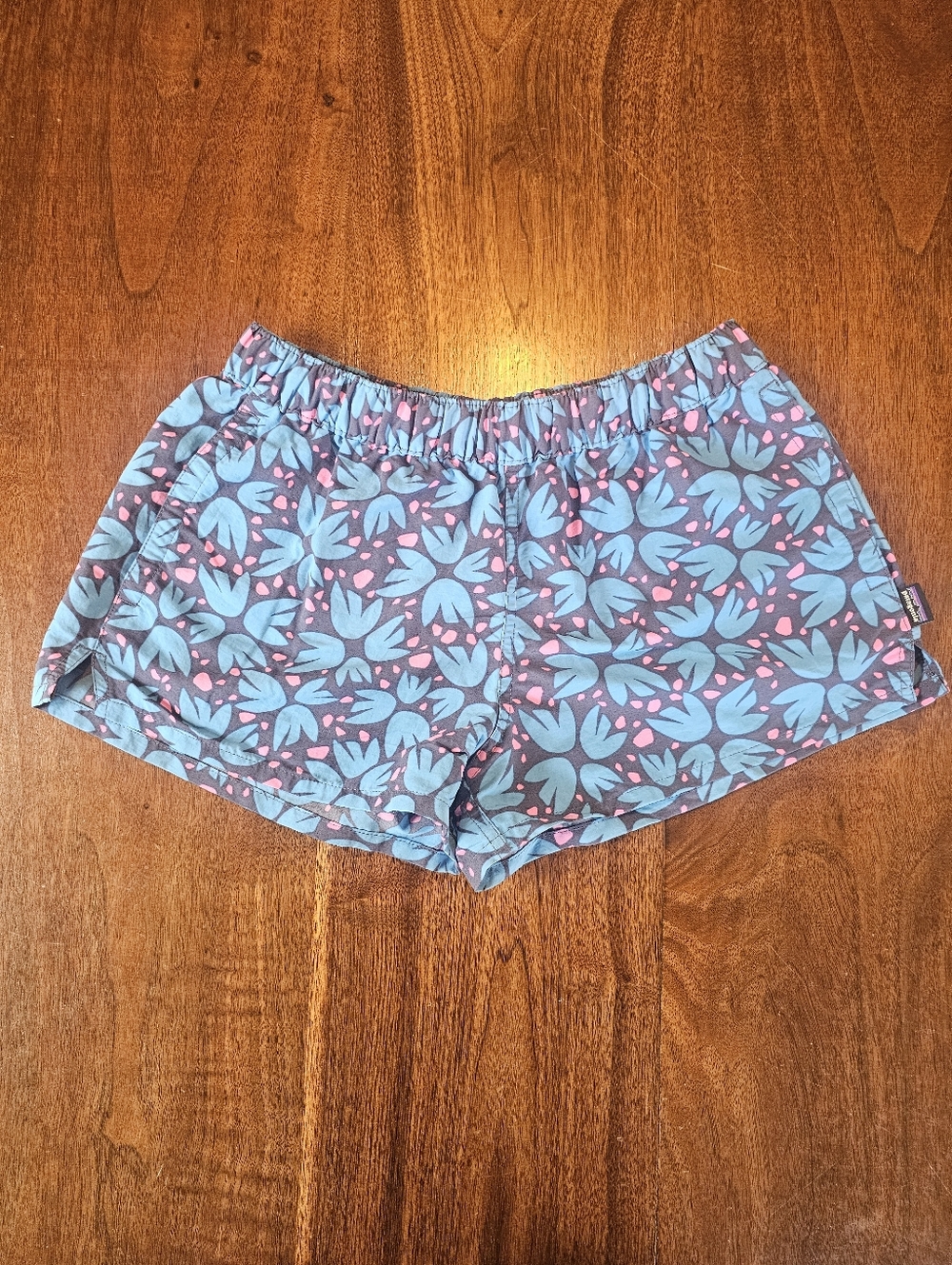 Patagonia Womens Barely Baggies Shorts Pollen Confetti Dolomite Blue Size Small